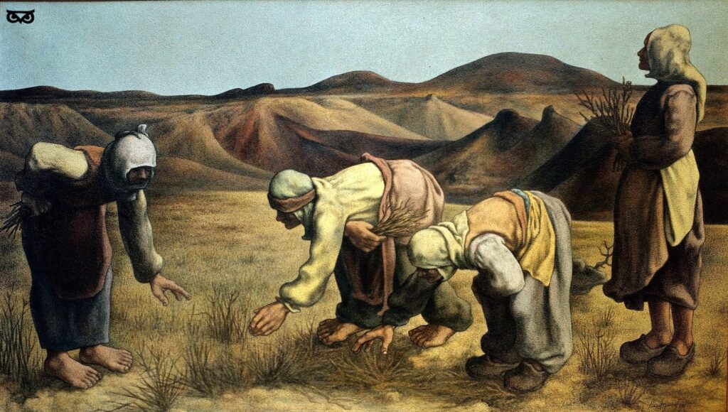 Neşet Günal, Toprağa Öykü / A Story for the Soil, 1981, tuval üzerine yağlı boya, 121 × 211 cm, Sami Şekeroğlu Koleksiyonu.